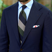 Triple Block Stripe Cashmere Silk Grenadine Tie Olive Beige