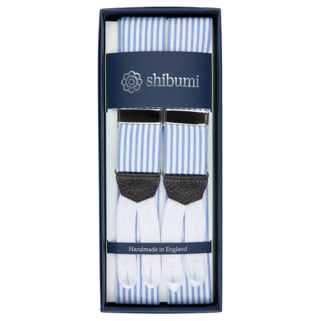Seersucker Cotton Braces - Light Blue / White