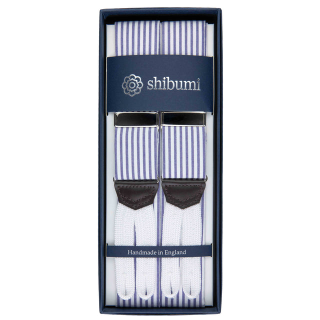 Seersucker Cotton Braces - Navy / White