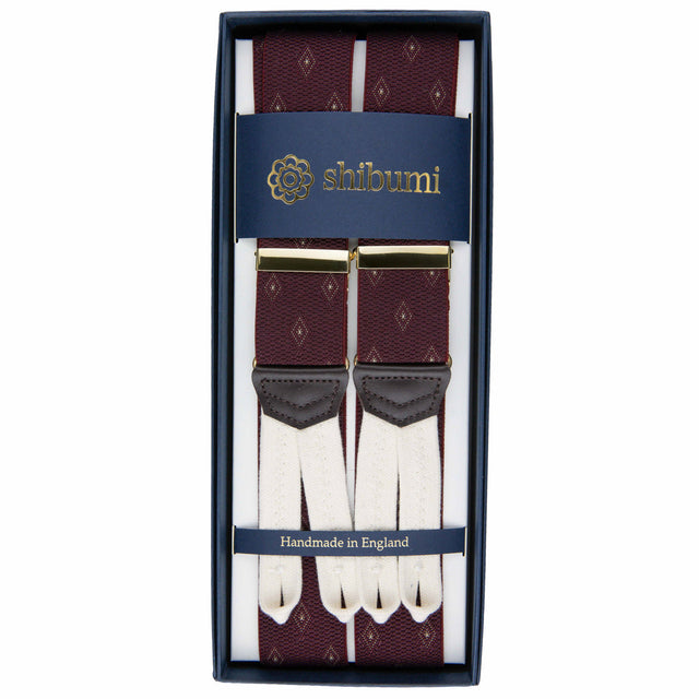 Elastic Barathea Braces - Burgundy Geometrical