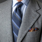 Japanese Striped Wool Tie Hand Rolled