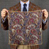 Paisley Motif Wool Silk Pocket Square 40x40cm