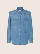 Western Shirt in Cotton-Linen Chambray