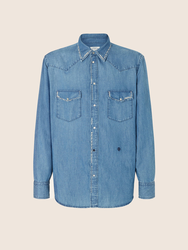 Western Shirt in Cotton-Linen Chambray