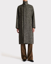 CAR COAT EN TWEED DE LAINE ET POLYESTER - NOIR ET BEIGE