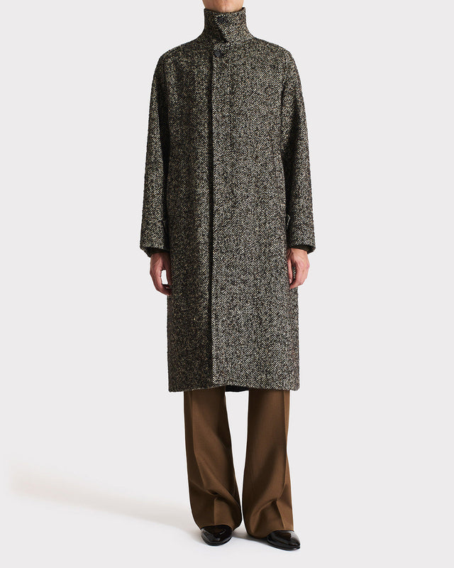 CAR COAT EN TWEED DE LAINE ET POLYESTER - NOIR ET BEIGE