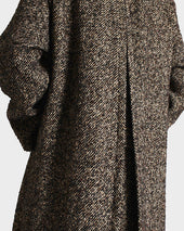 Car Coat En Tweed De Laine Et Polyester Noir Et Beige