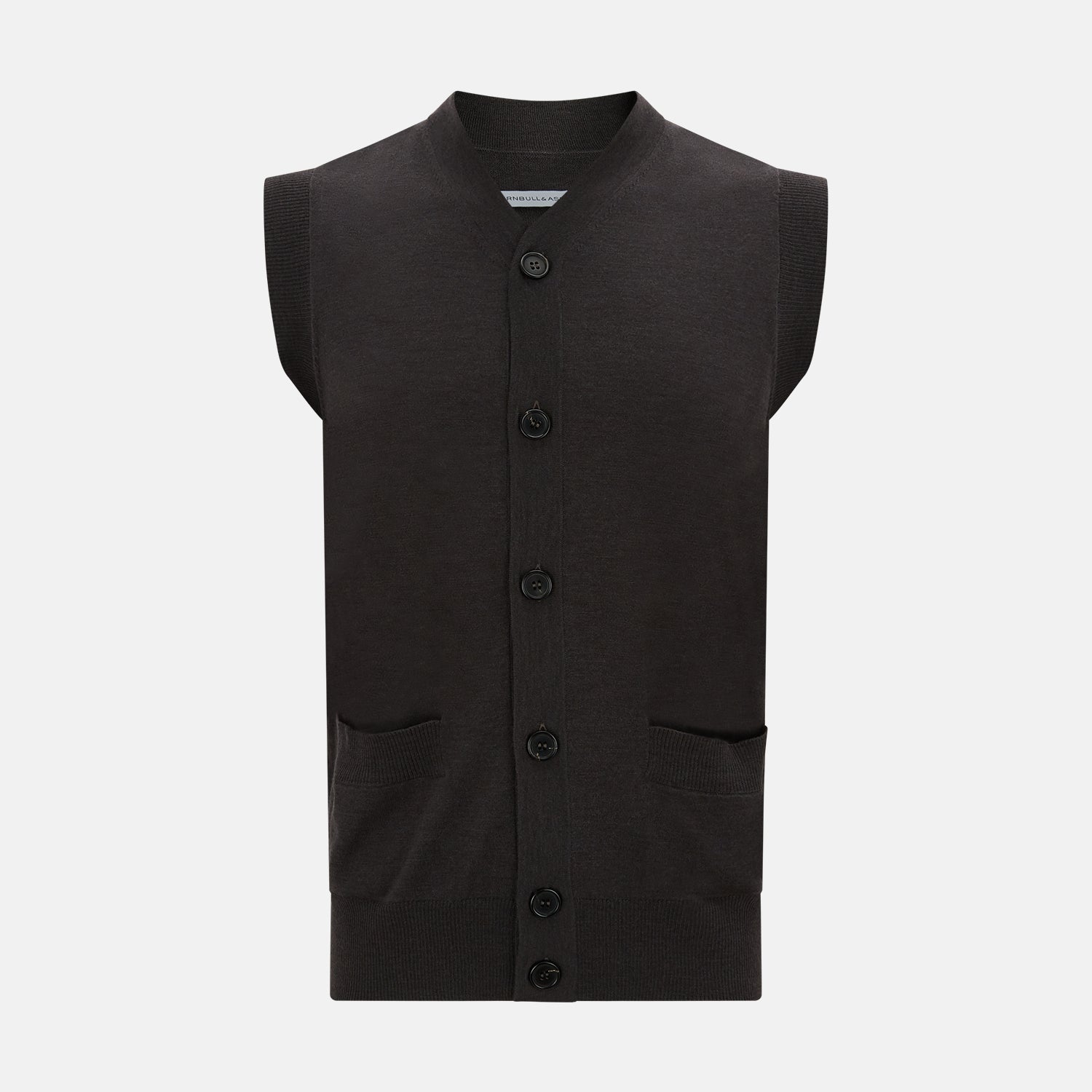 Dark Brown Merino V Neck Sleeveless Cardigan