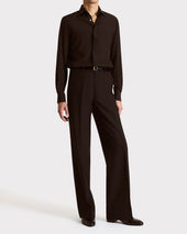 Chemise Col Classique En Cr Pe De Soie Chocolat Fonc