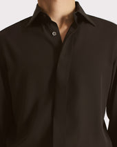 Chemise Col Classique En Cr Pe De Soie Chocolat Fonc