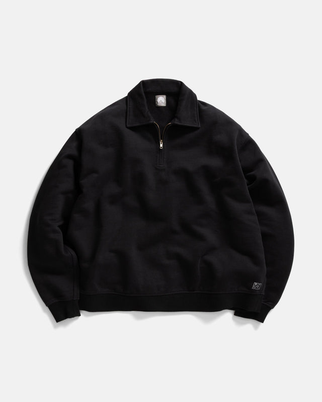 COLLAN ZIP COLLAR SWEATSHIRT - BLACK 19oz. ALL COTTON LOOPBACK TERRY FLEECE