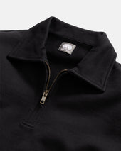 COLLAN ZIP COLLAR SWEATSHIRT - BLACK 19oz. ALL COTTON LOOPBACK TERRY FLEECE