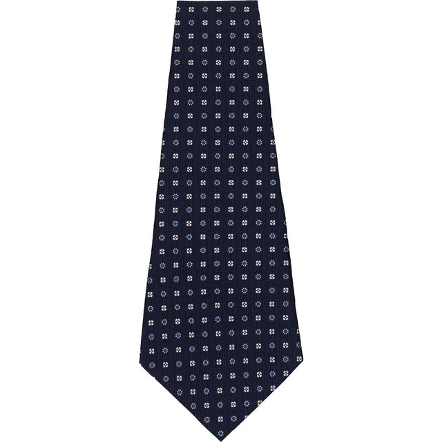 Floral Printed Silk Tie - Navy - Self-Tipped