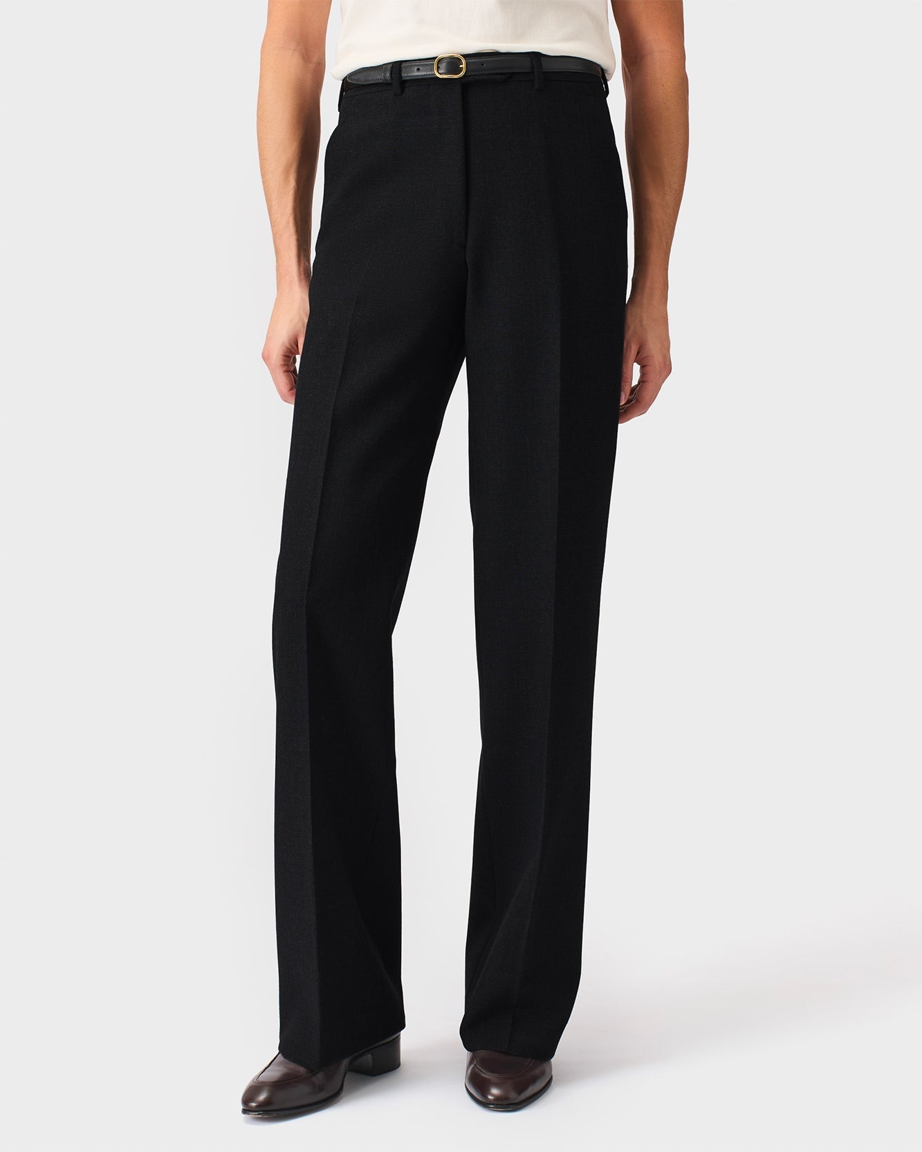 Pantalon Large En Fresco De Laine 3 Ply Noir