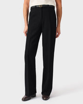 PANTALON LARGE EN FRESCO DE LAINE 3-PLY - NOIR
