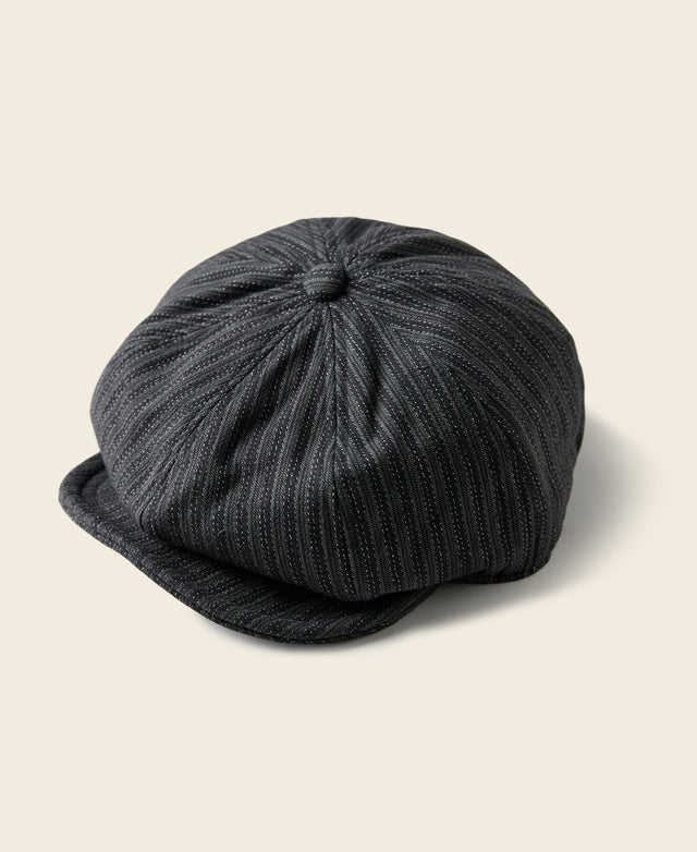 Yarn-Dyed Stripe Newsboy Cap - Black Gray