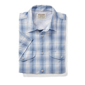 Twin Lakes Short Sleeve Sport Shirt - Sky / Ivory / Navy Plaid