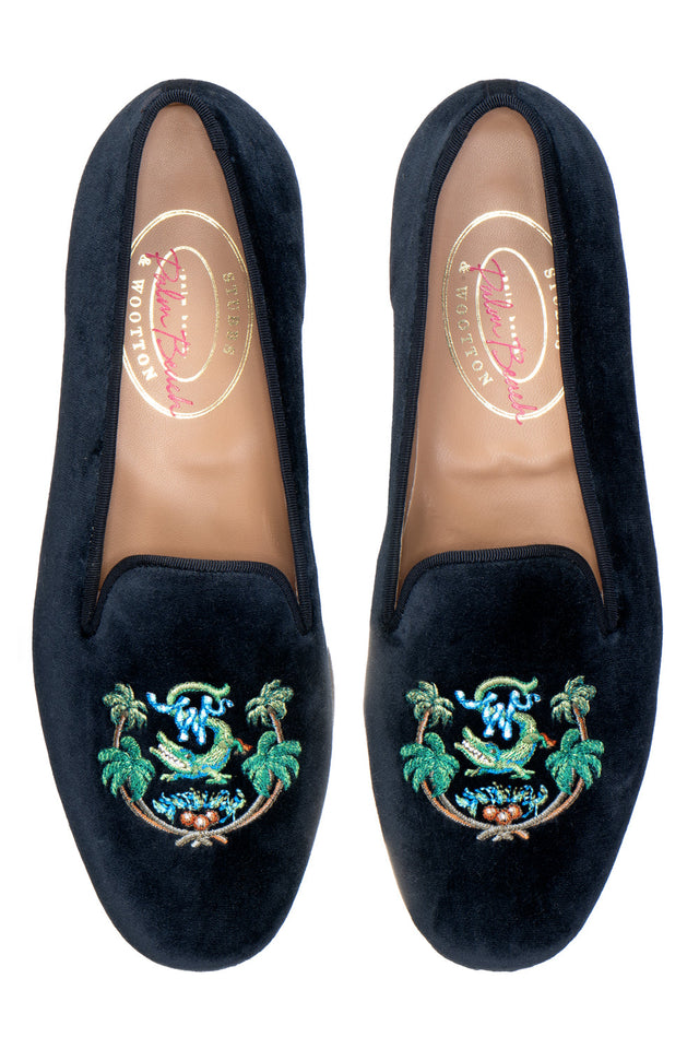 Palm Beach Crest Navy Velvet Slipper (Men)