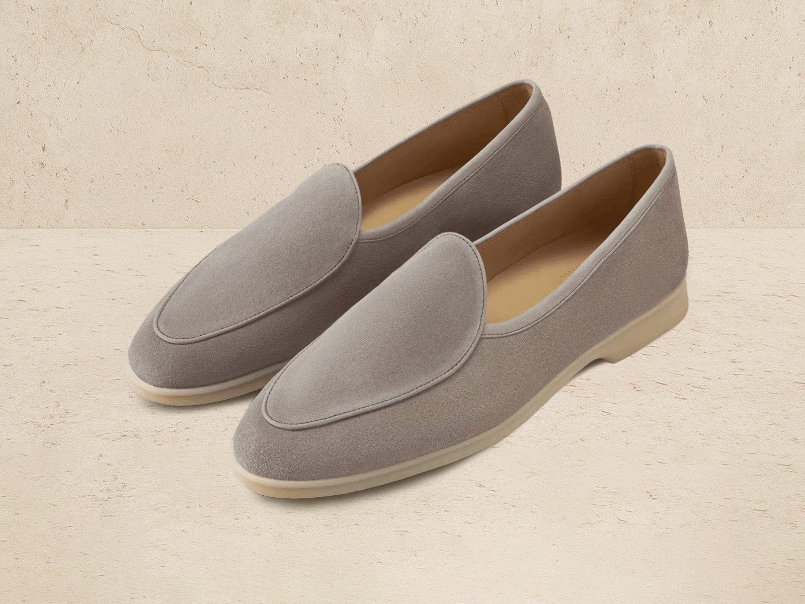 Stride Loafers In Sandy Grey Glove Suede Natural Sole