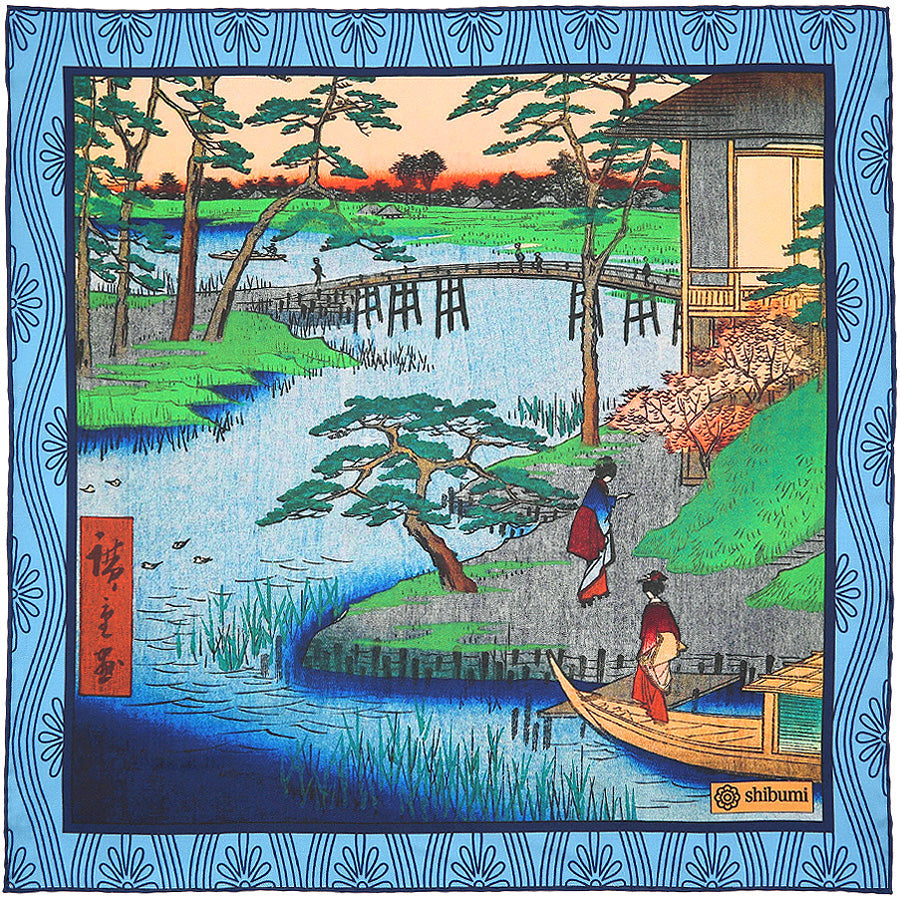 Ukiyo E Silk Pocket Square Nagare 40x40cm