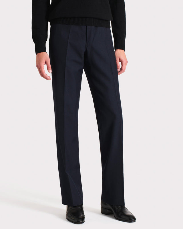 PANTALON DROIT EN SERGÉ DE LAINE - BLEU MARINE