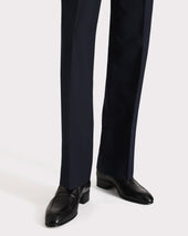 Pantalon Droit En Serg De Laine Bleu Marine