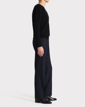 Pantalon Droit En Serg De Laine Bleu Marine