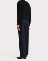 Pantalon Droit En Serg De Laine Bleu Marine