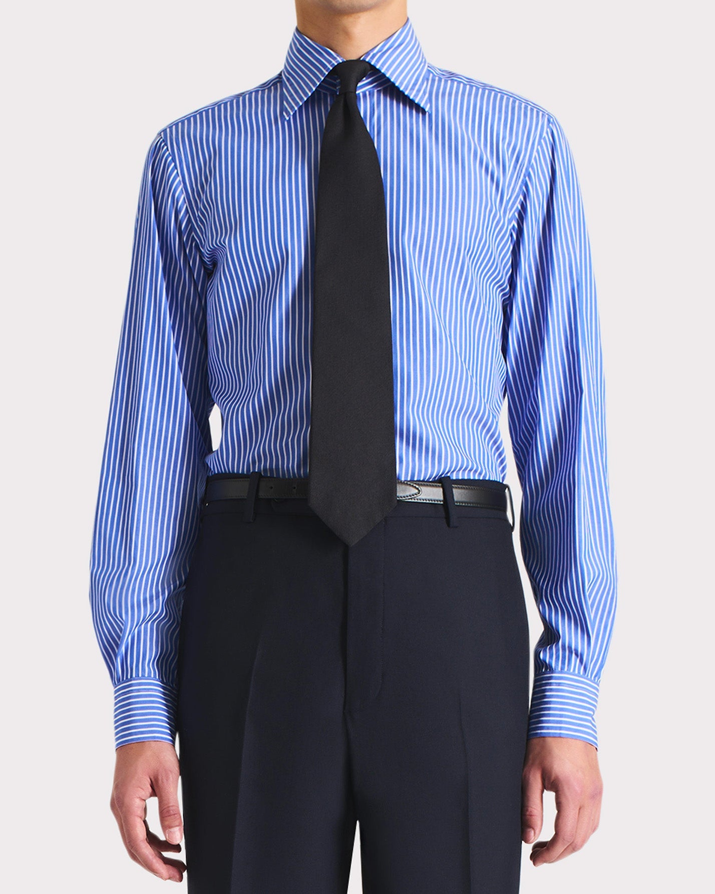 Chemise Col Large En Popeline De Coton Bleue Rayures Blanches