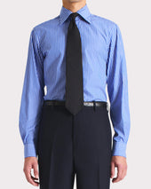 CHEMISE COL LARGE EN POPELINE DE COTON - BLEUE À RAYURES BLANCHES