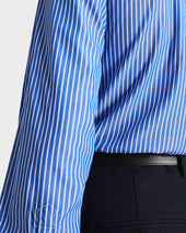 Chemise Col Large En Popeline De Coton Bleue Rayures Blanches