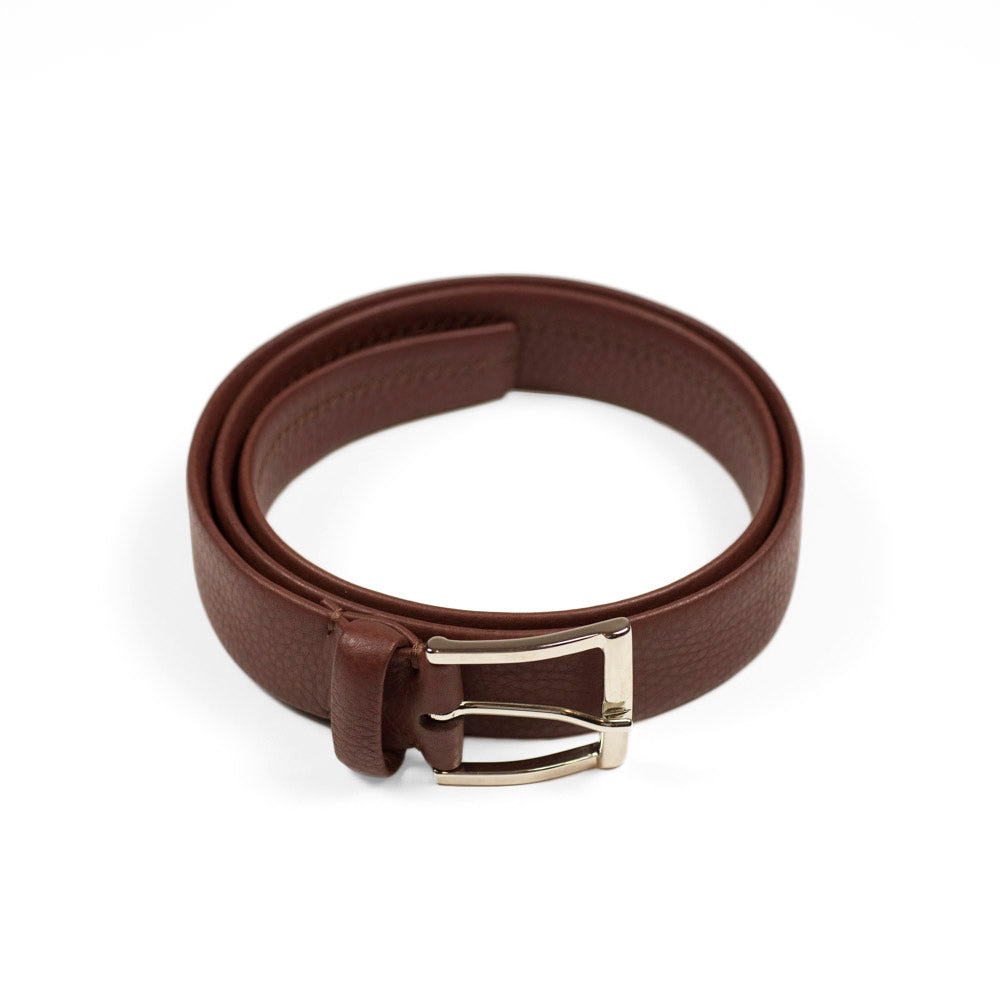 Terra Cotta Brown Soft Calf Tubo Tubular Dress Belt