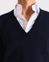 Pull Col V En Laine M Rinos Bleu Marine