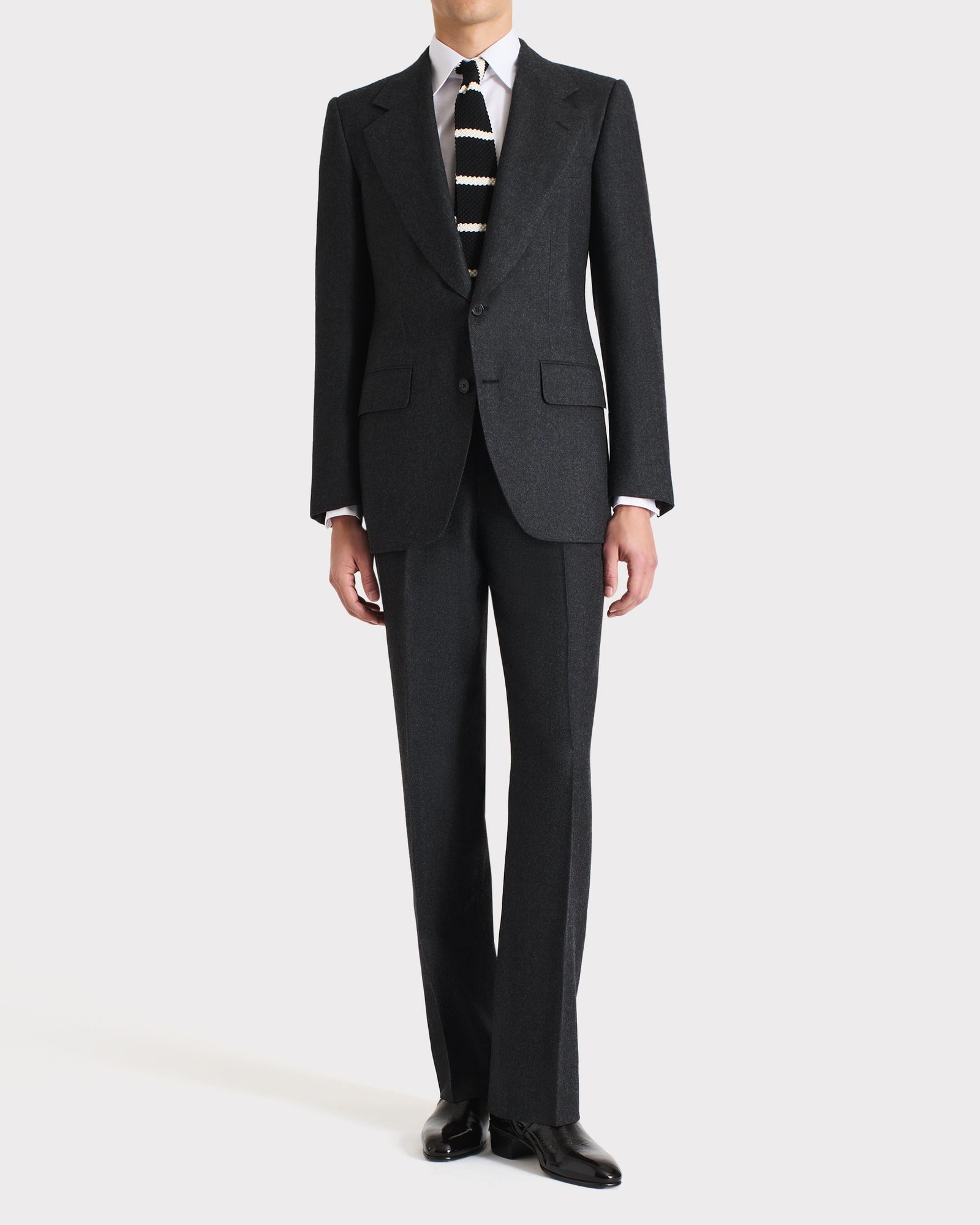 Costume Droit En Flanelle De Laine Anthracite
