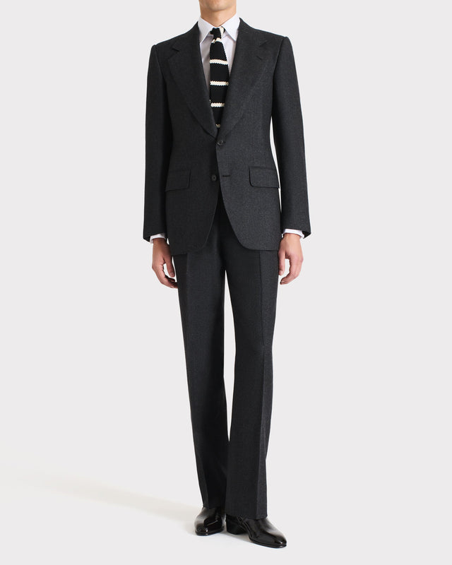 COSTUME DROIT EN FLANELLE DE LAINE - ANTHRACITE