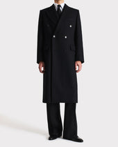 MANTEAU CROISÉ EN SERGÉ DE LAINE VIERGE - NOIR