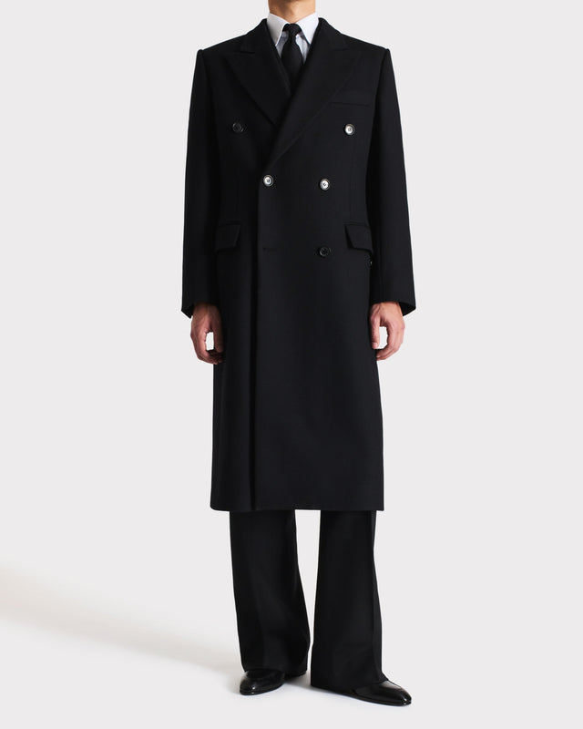 MANTEAU CROISÉ EN SERGÉ DE LAINE VIERGE - NOIR