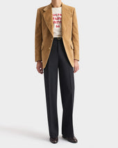 Veste Droite En Velours De Coton Beige