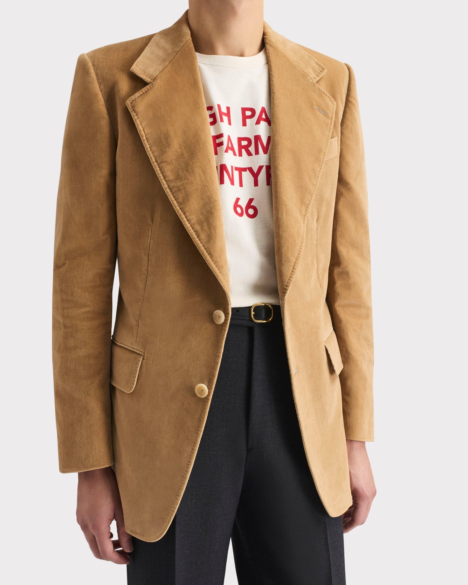Veste Droite En Velours De Coton Beige