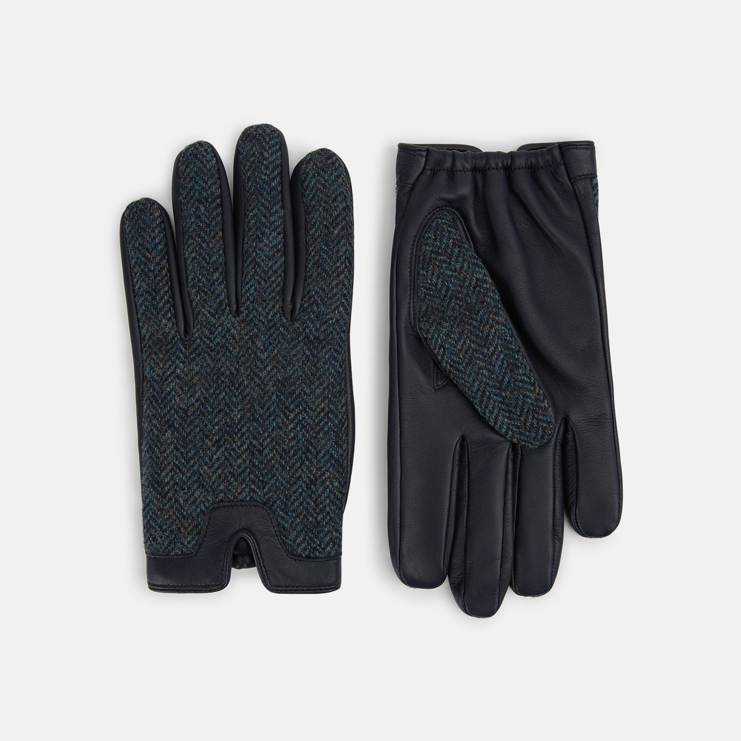 Herringbone Tweed Cashmere Lined Leather Gloves