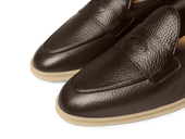Stride Penny Loafers In Dark Brown Moorland Calf With Natural Sole