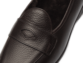 Stride Penny Loafers In Dark Brown Moorland Calf With Shearling Lining