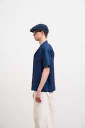 【ナイジェル・ケーボン】MAN / オープンカラーシャツ - リネンインディゴ / OPEN COLLAR SHIRT - LINEN INDIGO