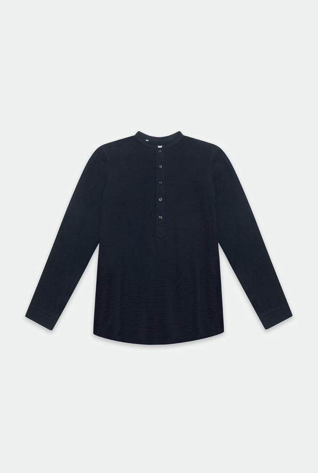 Tyler Navy Gauze Nehru Collar Shirt