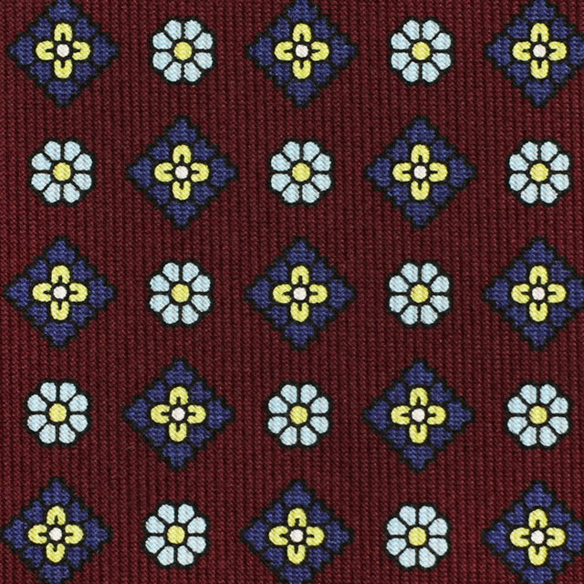 Floral Printed Bespoke Silk Tie - Burgundy