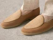 Stride Loafers In Glove Suede And Raffia With Natural Sole