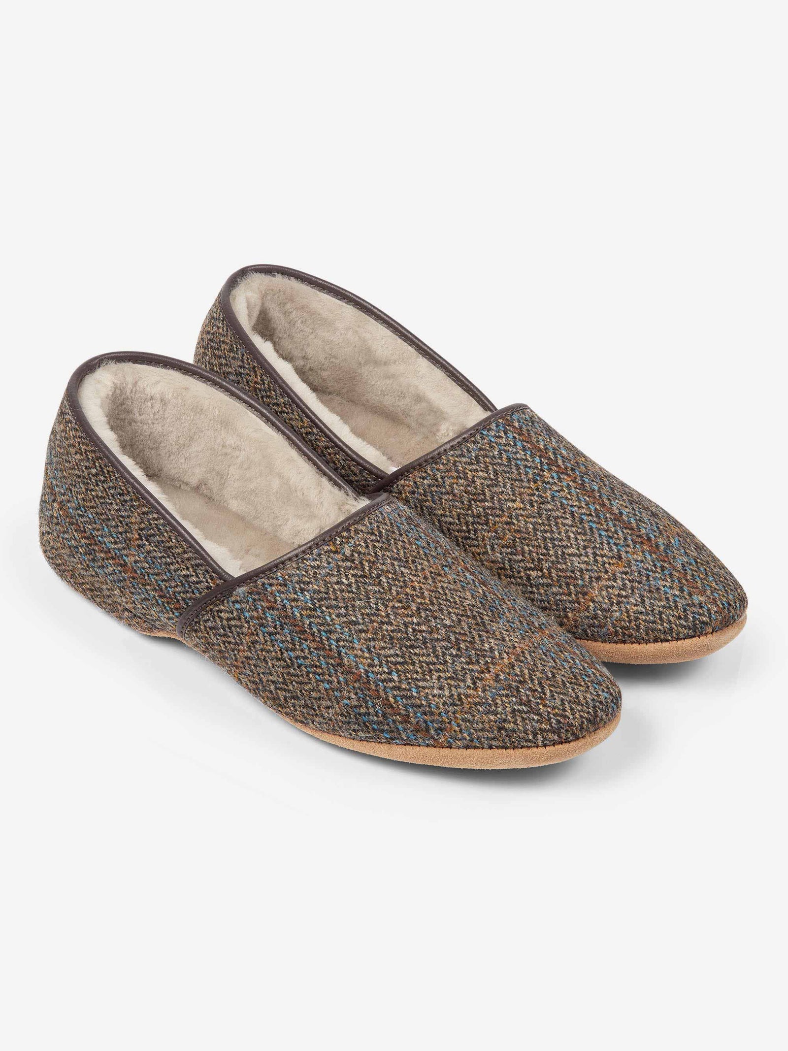 Men S Slippers Crawford 2 Harris Tweed Sheepskin Beige