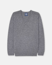 Grey Mix Lambswool V Neck Sweater