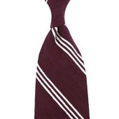 Triple Bar Shantung Silk Tie - Burgundy - Hand-Rolled