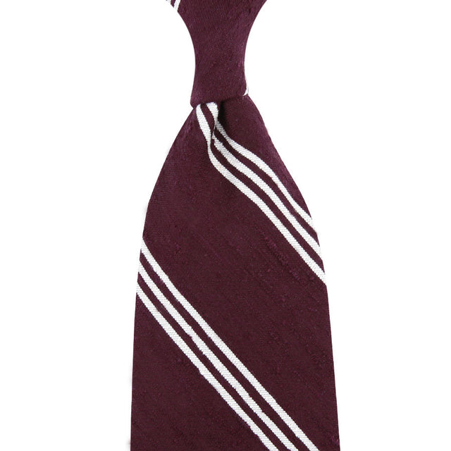Triple Bar Shantung Silk Tie - Burgundy - Hand-Rolled